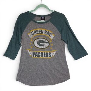 NFL‎ Green Bay Packers Men's Raglan Baseball Tee Gray Green Size M